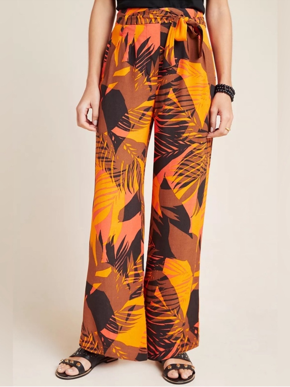 Anthropologie dRA Paridisas Tropical Wide Leg Orange Brown Pants